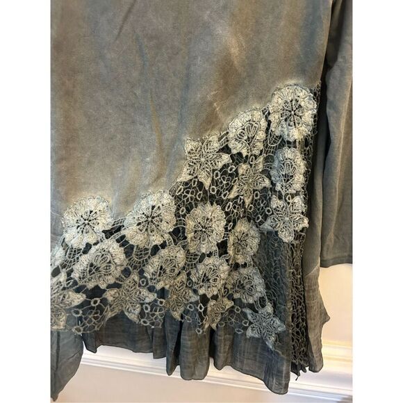 Feratelli embroidered crochet boho top sz S linen blend Lagenlook mixed media - Picture 4 of 6